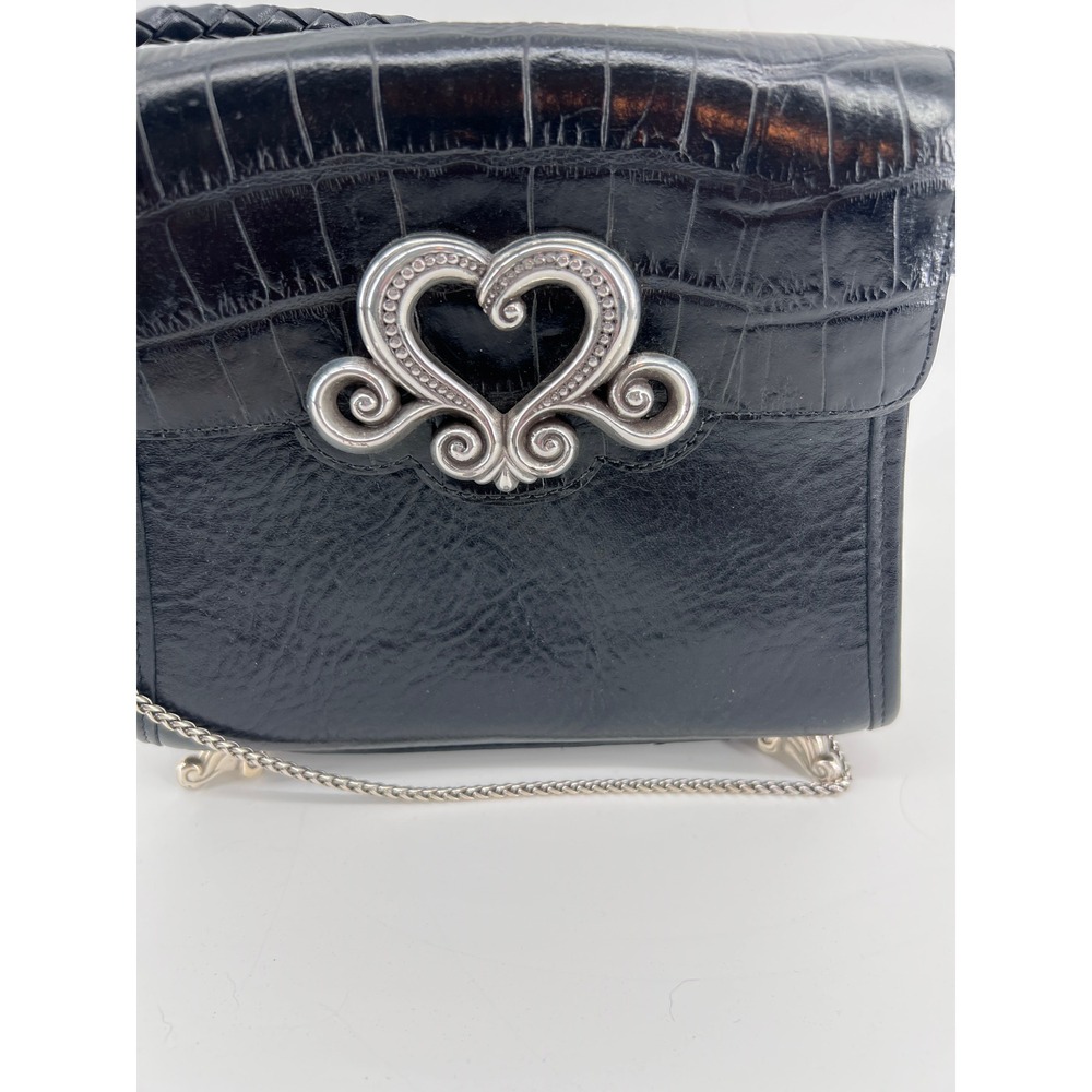 Brighton Vintage Black Croc Embossed Leather Heart Crossbody Bag 365275 - Picture 5 of 9